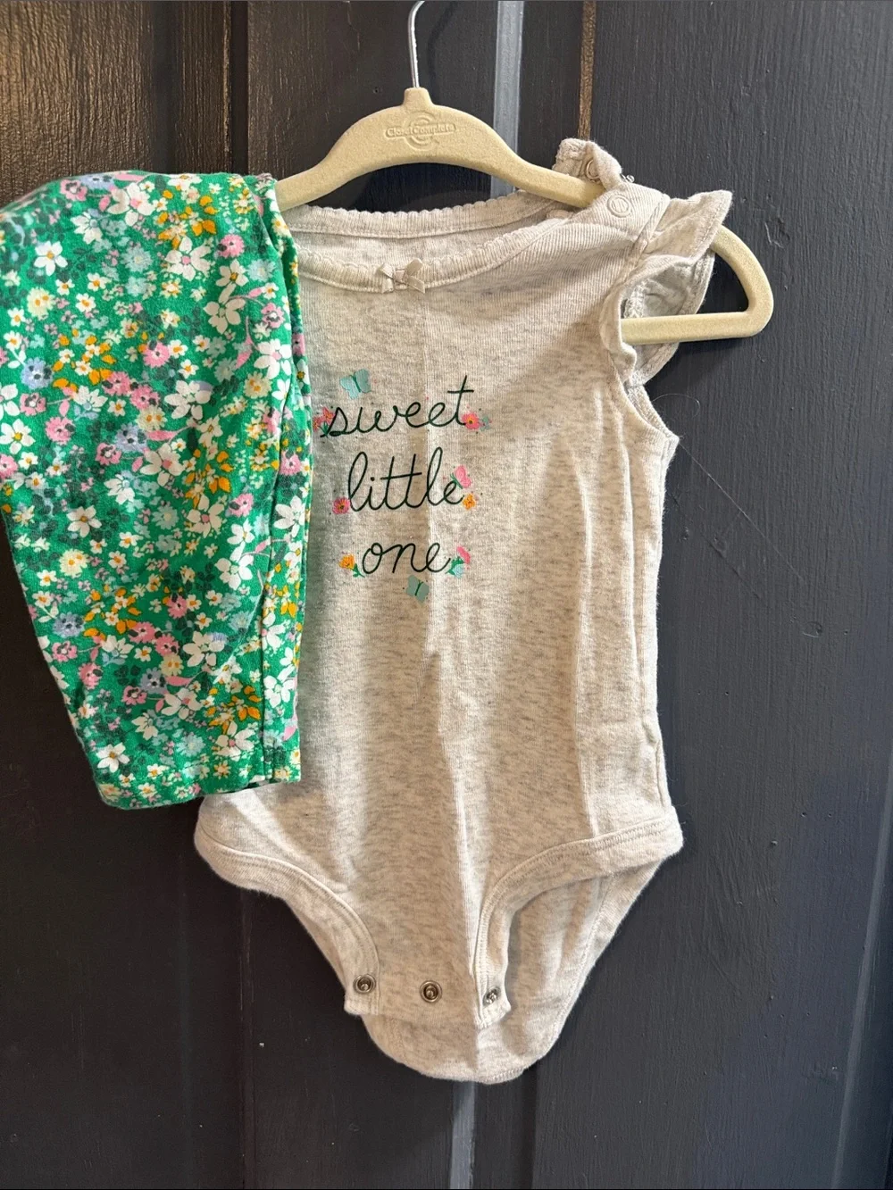 Carter's Gray Onesie with Green Floral Pants